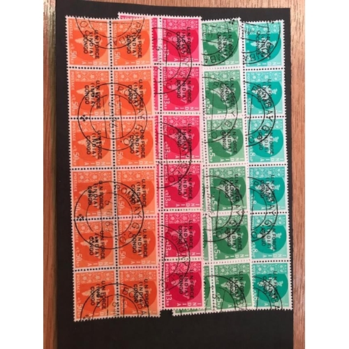 308 - India 1962 Congo UN Force set in blocks of 12 CTO used SG U1-6.  (72)  (S).