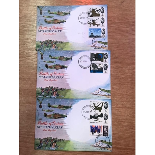 565 - GB First Day Covers - 1965 Battle of Britain on 3 matching covers, 2 are phospher, one ordinary with... 