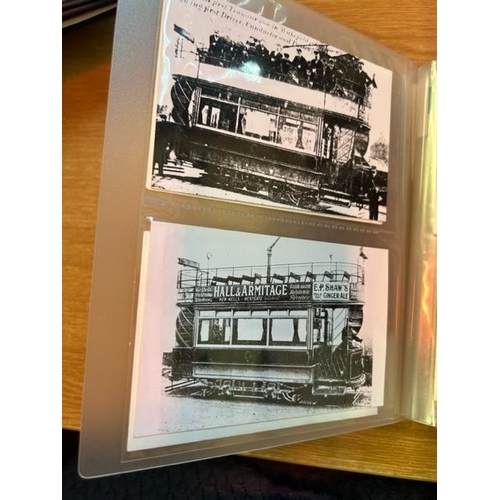 52 - Postcards - album of Trams in Wakefield, Sheffield, etc.  Many modern or reproduction.  (160+)  (A)