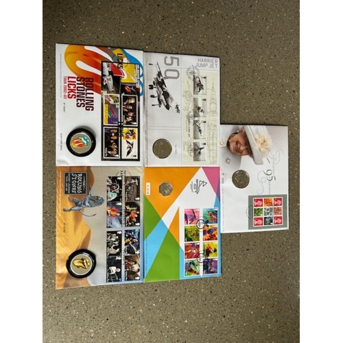516 - First Day Covers - 2019 Harrier with Medallion, 2021 Birthday with £5, Rolling Stones (2) with Silve... 
