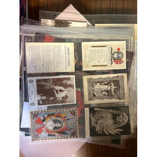 99 - Thematic - Specialised lot of Edith Cavell Postcards, Ephemera, Cinderella's, etc. incl. card of her... 