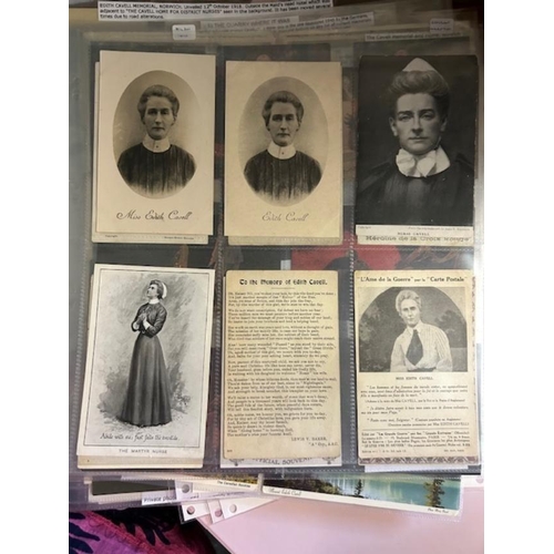 99 - Thematic - Specialised lot of Edith Cavell Postcards, Ephemera, Cinderella's, etc. incl. card of her... 