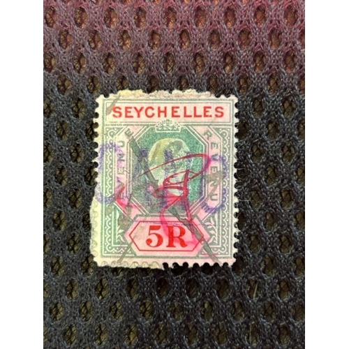 558 - Seychelles 1906 5R Revenue, used Barefoot 22.   (1)  (S)