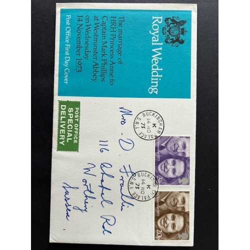 674 - GB First Day Covers - 1973 Wedding GPO Cover, Buckingham Palace cds hand addressed. (1) (S)