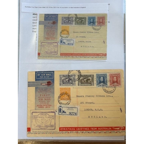 150 - Australia - Valuable collection of Airmails, noted AAS Ltd labels sheet of 15, 1925 Flight Covers In... 