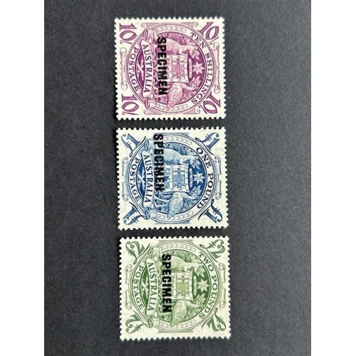 152 - Australia 1948 arms in corner blocks, all um including 5/-, thin paper, but no pound, also um specim... 