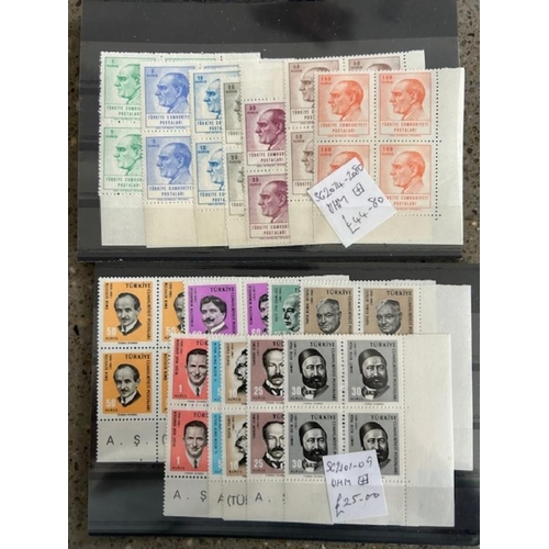 590 - Turkey - 1960s u/mint Blocks four incl. SG 2074-80 2101-09. Cat £220+ approx. (E)