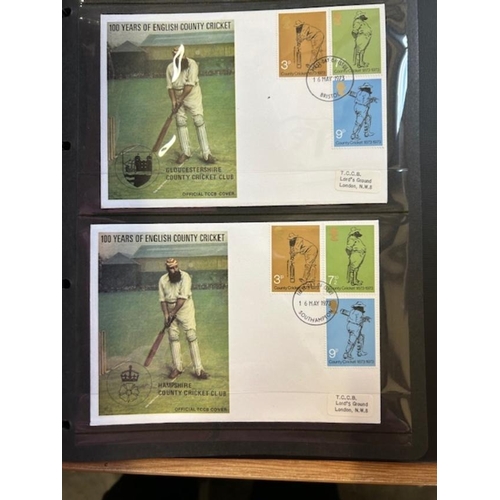 661 - First Day Covers - GB 1973 Cricket TCCB album. (18 items). (A)