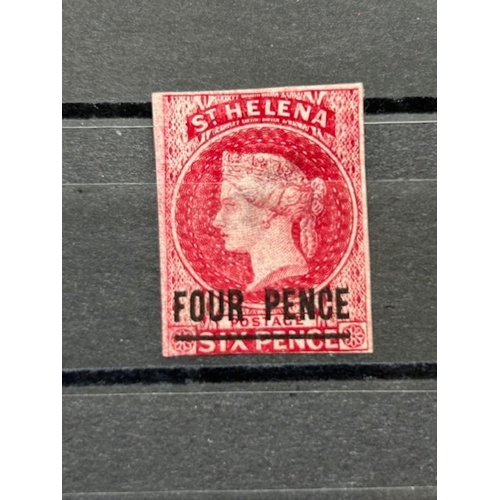 842 - St Helena 1863 4d SG 5, 3 margins unused, slight violet stain. SEE PHOTO. (1) (S)