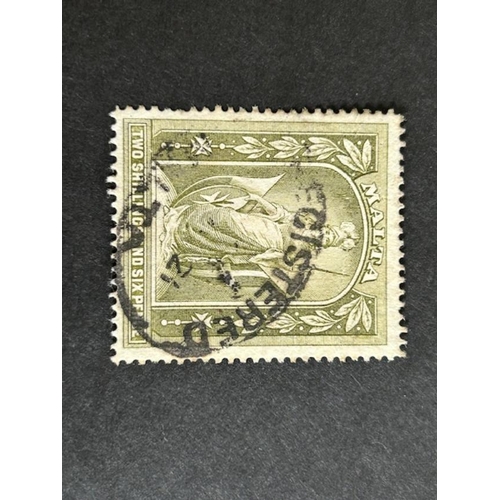 410 - Malta 1914-21 2/6 olive green SG 87. Used crease. (1) (S)