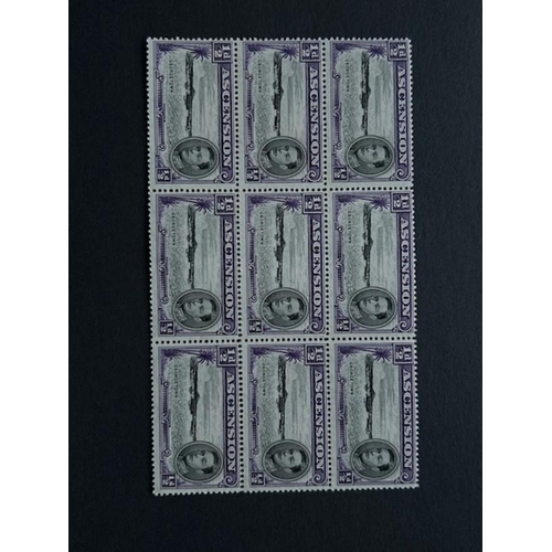 193 - Ascension 1938-53 1/2d P13 1/2 SG 38 block of 9 u/m. (9) (S)