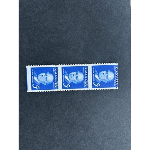 302 - Canada - 1961 Meighen 5c strip of 3 mint, disturbed gum Misperfed. SG 519. SEE PHOTO. (3) (S)