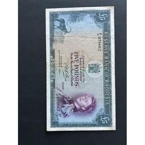 133 - Banknotes - Rhodesia 1964 £1 & £5 VF. (2) (S)