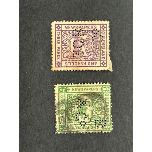 165 - Australian States: Queensland Railway Newspaper Stamps 3d & 6d, both perfins TCB & Co, not seen by u... 