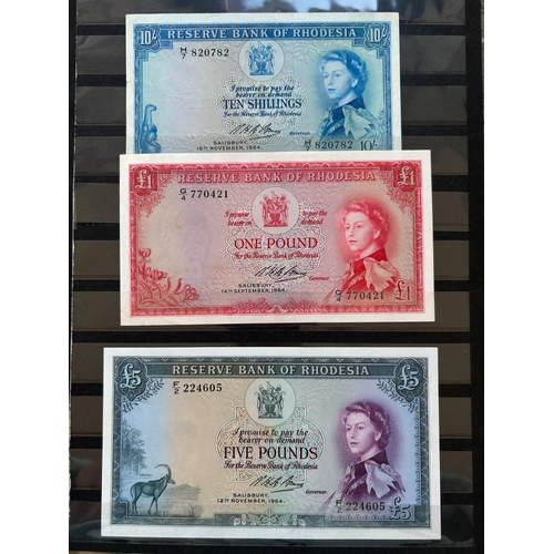 128 - Banknotes - Rhodesia 1964 10/-, £1 & £5 set, virtually uncirculated. (3) (E)