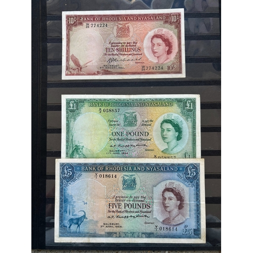 129 - Banknotes - Rhodesia & Nyasaland 10/- 1961, £1 1956 & £5, 1956 all good circulated condn. (3) (E)