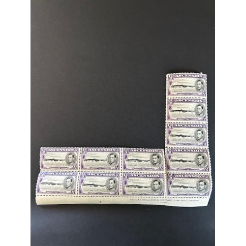 125 - Ascension 1938-53 1/2d P13 1/2 SG 38 block of 11 with imprint u/m. (11) (E)