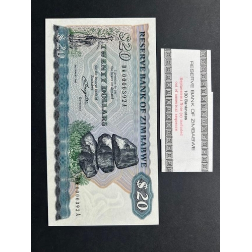 100 - Banknotes - Zimbabwe 1980 $20, pristine uncirculated with wrapper, (1) (S)
