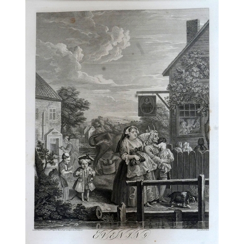 5 - A set of four original 19th century Hogarth engravings, the four times of day, morning, noon, evenin... 