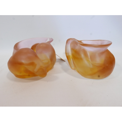 20 - A pair of orange art glass vases of abstract form, H.15 W.22 D.24cm