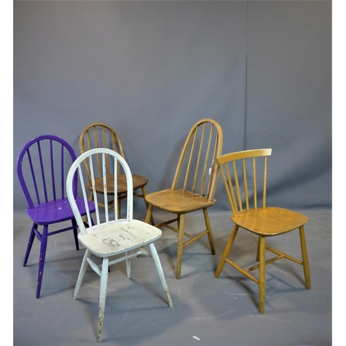 53 - A collection of five chairs, to include a 1960's purple painted Ercol chair (5)