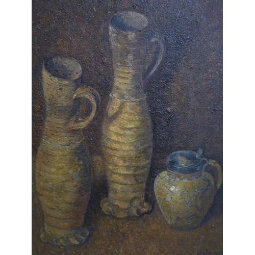 590 - Hendrik van Ingen (Dutch, 1833-1898), Still life of two jugs and a jar, oil on canvas, signed lower ... 