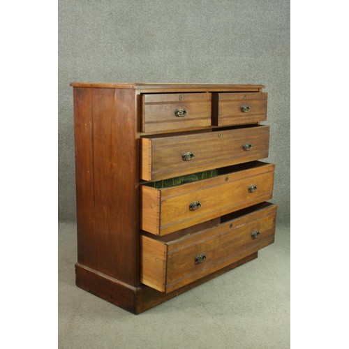 9 - A late Victorian walnut chest of two short over three long drawers, on a plinth base. H.113 W.110 D.... 