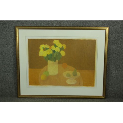 269 - Bernard Myers (1925 - 2007), oil pastel still life of a vase of yellow flowers, signed B Meyers. H.7... 