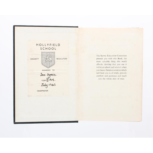 635 - Eric Clapton - The Bible, presented to Ian Symes, Form IV Art, July 1960, Hollyfield School, bearing... 