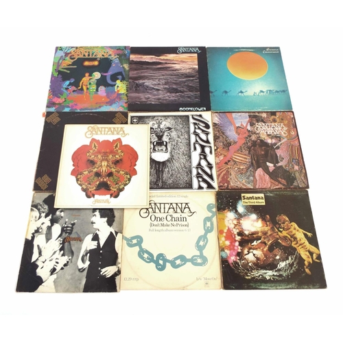 715 - Santana - ten vinyl LP records, first four 63015, 64087, 69015, 65299 and Lotus, LBS 66325 (81047/48... 