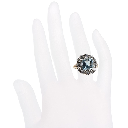 100A - Large and impressive aquamarine and diamond ring, set the aquamarine 4.00ct approx, 1.40ct approx, r... 