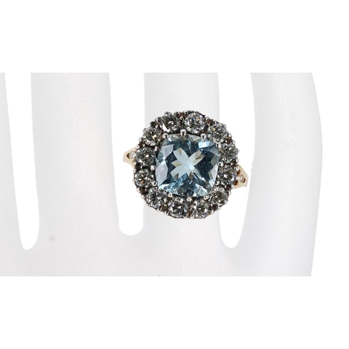 100A - Large and impressive aquamarine and diamond ring, set the aquamarine 4.00ct approx, 1.40ct approx, r... 