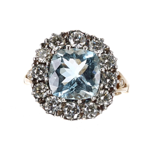 100A - Large and impressive aquamarine and diamond ring, set the aquamarine 4.00ct approx, 1.40ct approx, r... 