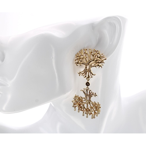 107 - Árvore (Russia) 18k diamond set 'Tree of Life' drop earrings, 22.1gm, 68mm approx (312)