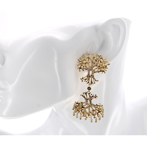 107 - Árvore (Russia) 18k diamond set 'Tree of Life' drop earrings, 22.1gm, 68mm approx (312)