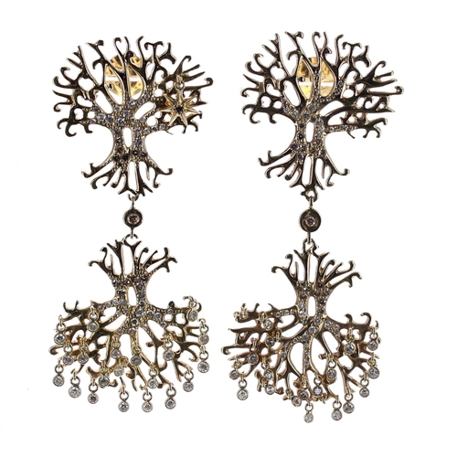 107 - Árvore (Russia) 18k diamond set 'Tree of Life' drop earrings, 22.1gm, 68mm approx (312)