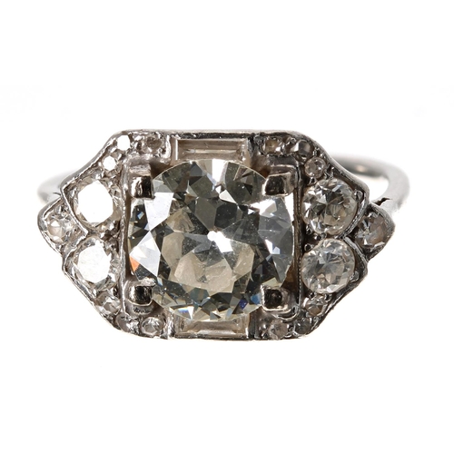 113 - Attractive white metal diamond ring, with a transitional brilliant-cut diamond, 1.60ct approx, clari... 