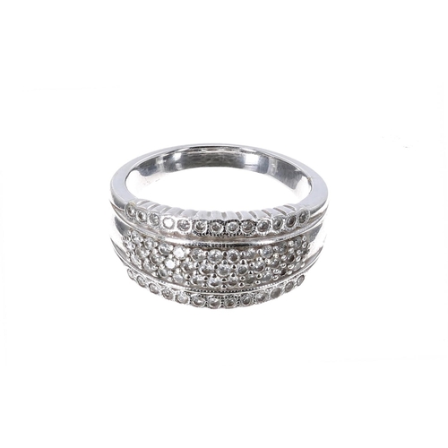 163 - White gold pavé set diamond ring, round brilliant-cut, width 10mm, 7.4gm, ring size O (29)