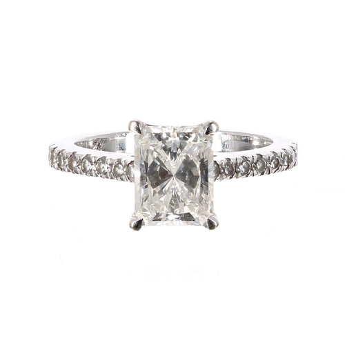 164 - Fine quality GIA certified 18ct white gold solitaire diamond ring, cut-cornered rectangular modified... 