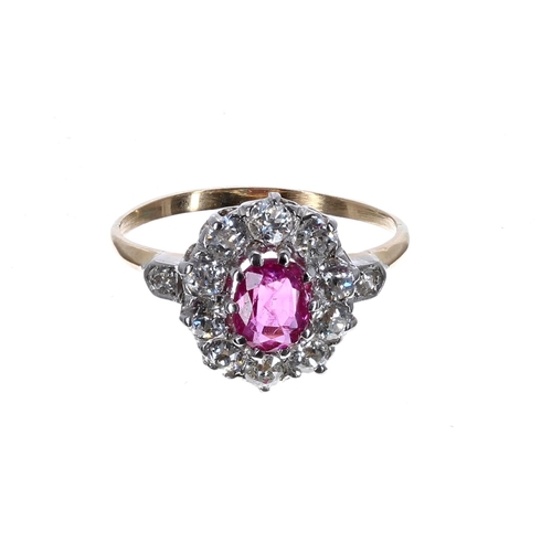 181 - Fine certified Burmese natural corundum pink sapphire and diamond oval cluster ring, cushion-cut  0.... 