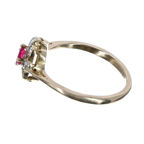 188 - 18ct ruby and diamond cluster ring, ruby 0.25ct, round brilliant-cut diamonds 0.64ct, clarity SI, co... 