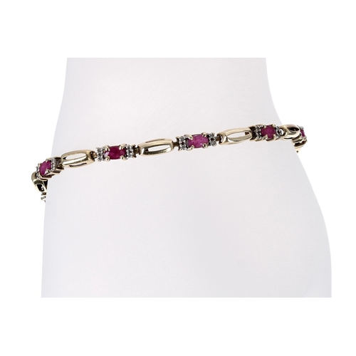 65 - Ruby and diamond bracelet, marked 10k, 6.5gm, 7.75