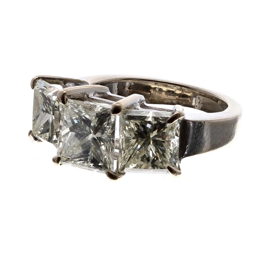 66 - Fine and impressive 18ct white gold princes-cut three stone diamond ring, 2.94ct , 3.24ct, 2.93ct ap... 