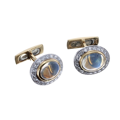 73 - Good pair of 14ct bicolour diamond and moonstone oval set cufflinks, 17.3gm, 19mm x 15mm (228)