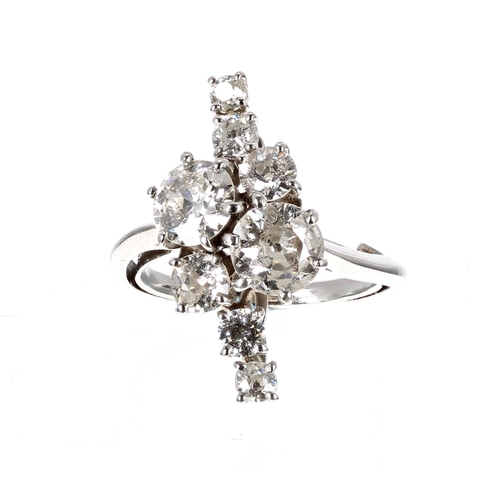 77 - Fancy eight stone diamond white metal dress ring, old and round brilliant-cuts, estimated 2.18ct app... 