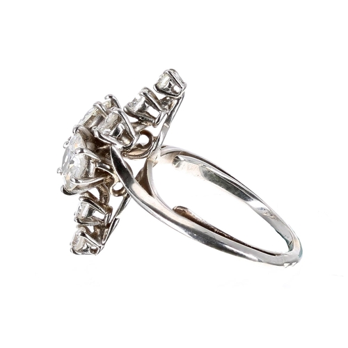 77 - Fancy eight stone diamond white metal dress ring, old and round brilliant-cuts, estimated 2.18ct app... 