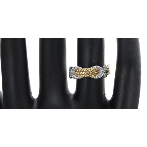 88 - Schlumberger Studios for Tiffany & Co. yellow and white gold diamond set ring, rope X design in 8ct ... 