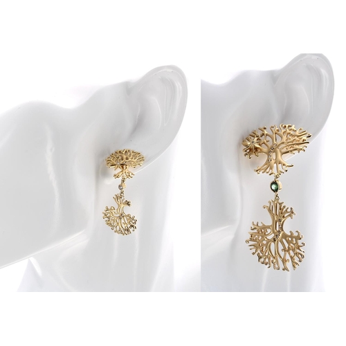 97 - Árvore (Russia) - two pairs of 18k diamond set drop 'Tree of Life' design earrings, 27gm (one drop d... 