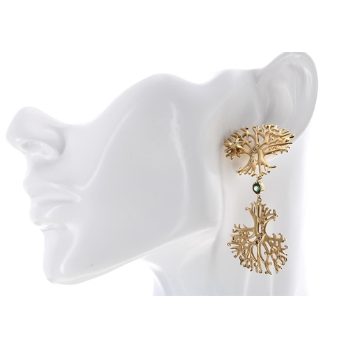 97 - Árvore (Russia) - two pairs of 18k diamond set drop 'Tree of Life' design earrings, 27gm (one drop d... 