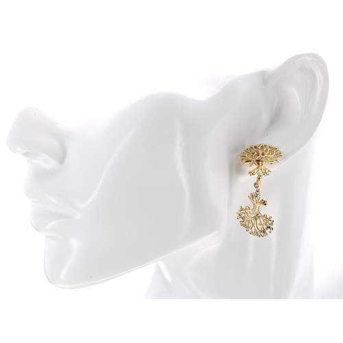 97 - Árvore (Russia) - two pairs of 18k diamond set drop 'Tree of Life' design earrings, 27gm (one drop d... 